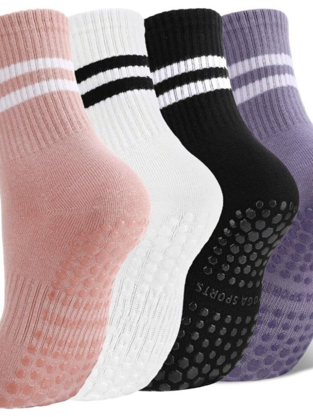 4 Pairs Nonslip Pilates Yoga Socks for Women with Grips for Dance and Fitness
